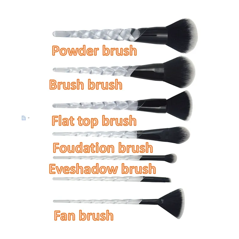 Cosmetics tools professional makeup brush set 7 pcs transparent handle synthetic hair makeup brushes
