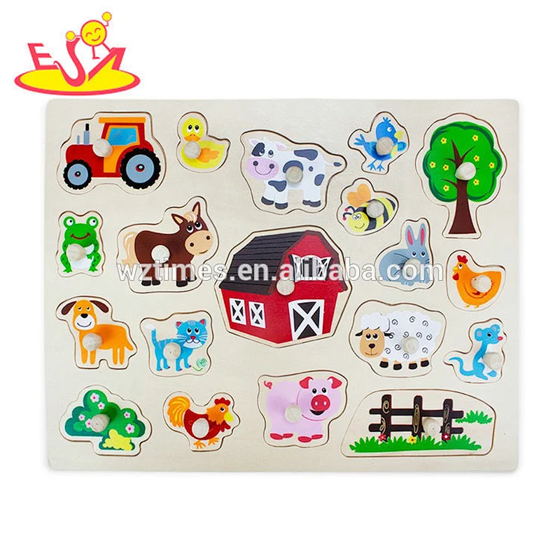 2018 Wholesale new wood material educational knob puzzles 3d wood puzzles for baby W14M145
