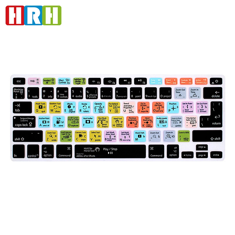 OEM Factory China shortcuts keyboard skin After Effects Functional Russian Silicone Key Cover For macbook pro 15 inch keyboard