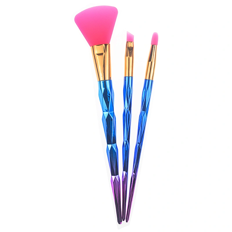 2018 Best selling 3pc rainbow diamond silicone make-up brush set