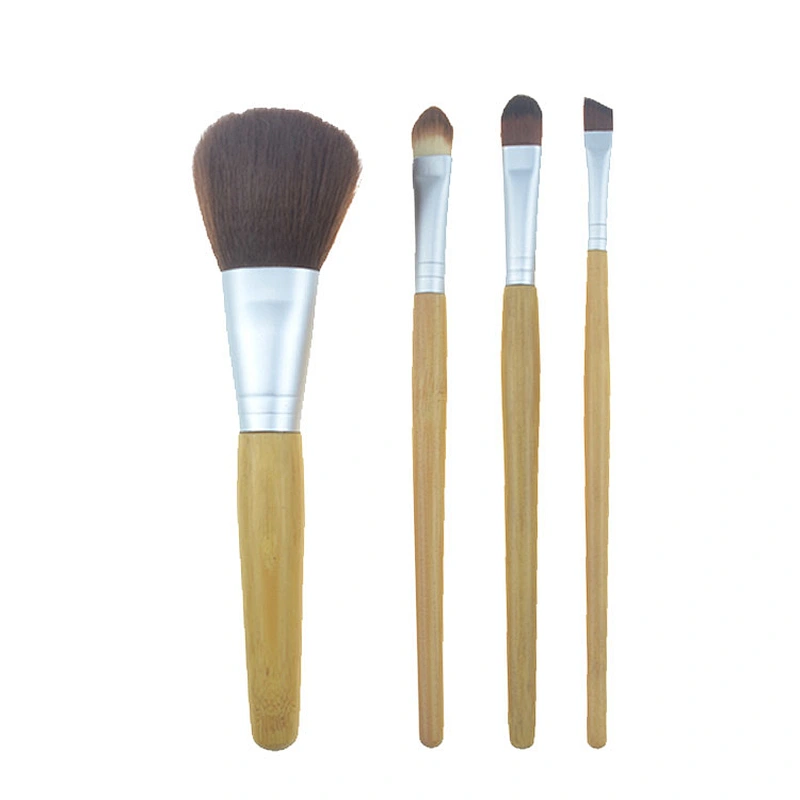 Private label cosmetics tools 4pcs powder blush eyeshadow eyebrow bamboo makeup brush set