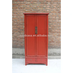 Ming Dynasty Chinese antique red wooden wedding wardrobe
