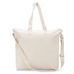 Promotional cotton canvas tote shoulder bag with zipper logo printed beach bag handbag