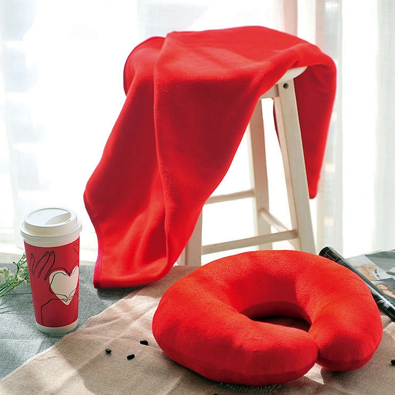 Blanket and Pillow Travel Set Comfortable Neck Support Durable U Shaped Pillow Double-sided Polyester Plush Soft Blanket Gifts