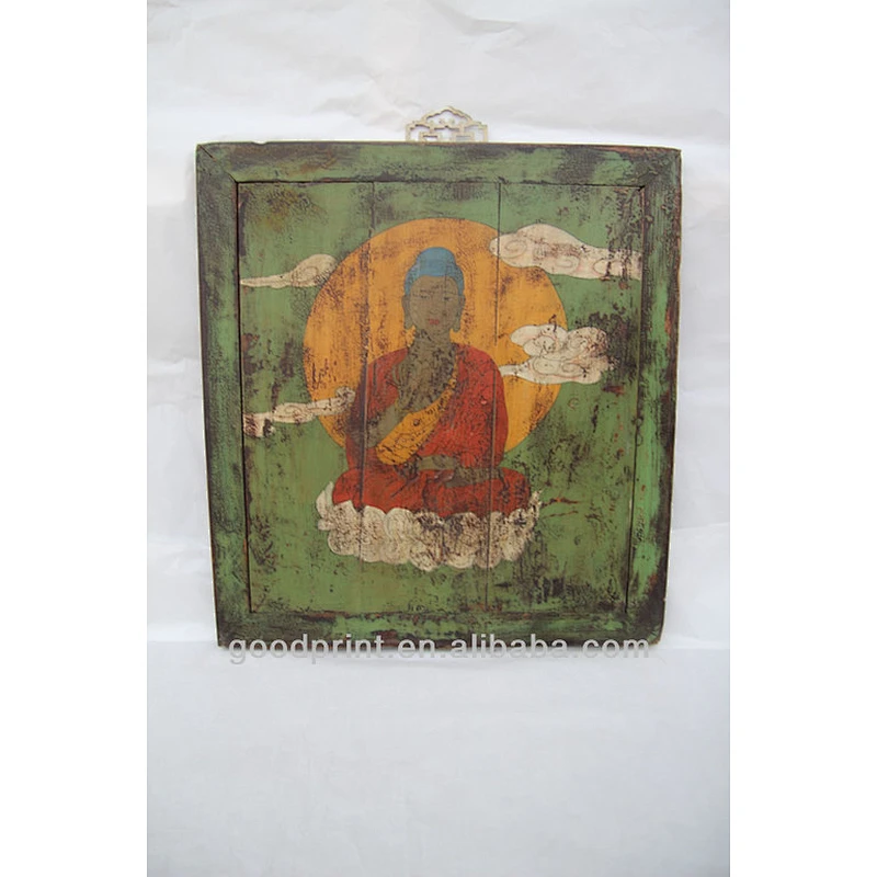 Vintage Antique Wooden Hand Painting Buddha Home Decorative Ornament