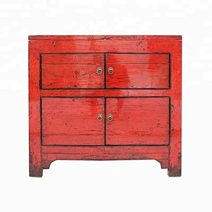 chinese old rustic vintage lacquered storage red shining store furniture