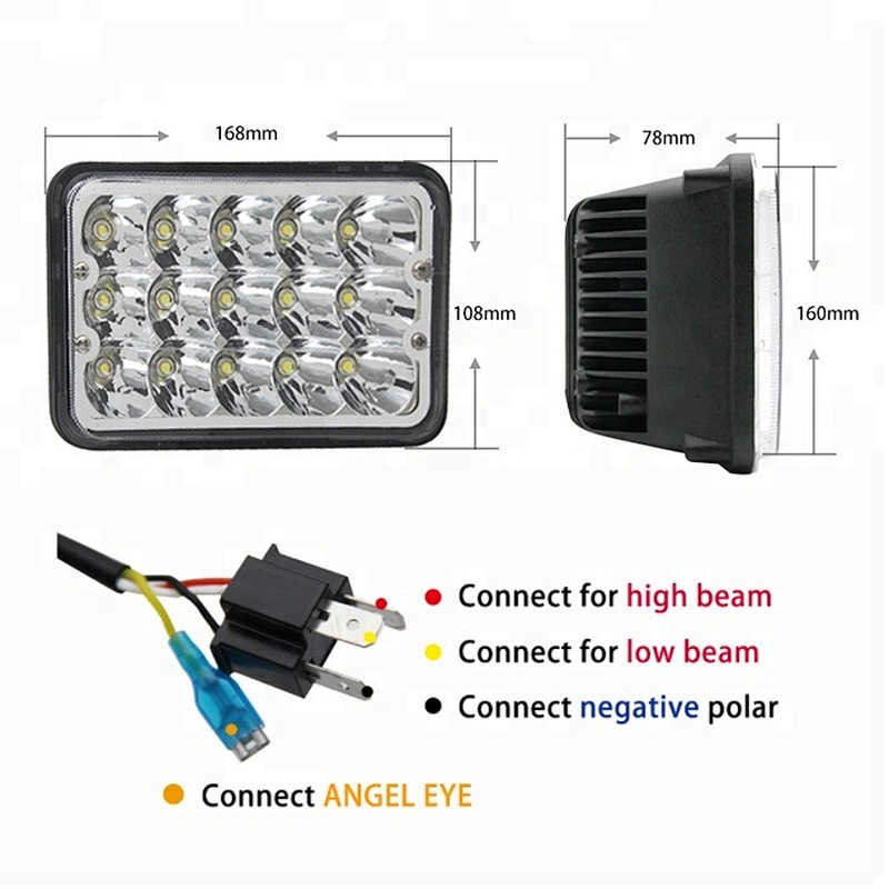 Lightech DOT Truck 45W LED Work Light Red Blue White Yellow Square Angle Eye 4X6 led headlight