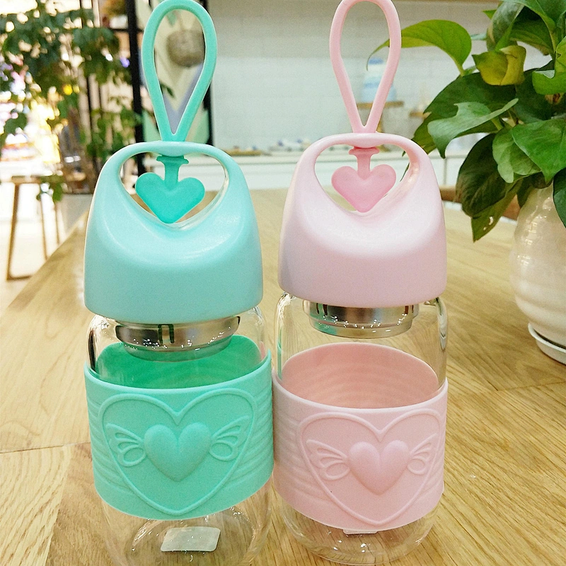 High Borosilicate Glass Mug Colorful Silica Sleeve Portable Style Water Bottle for Couple