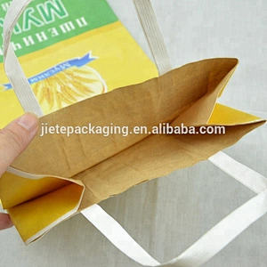 Customized block bottom kraft paper flour bag with handle 5kg for wheat,feed,seed,rice, grain