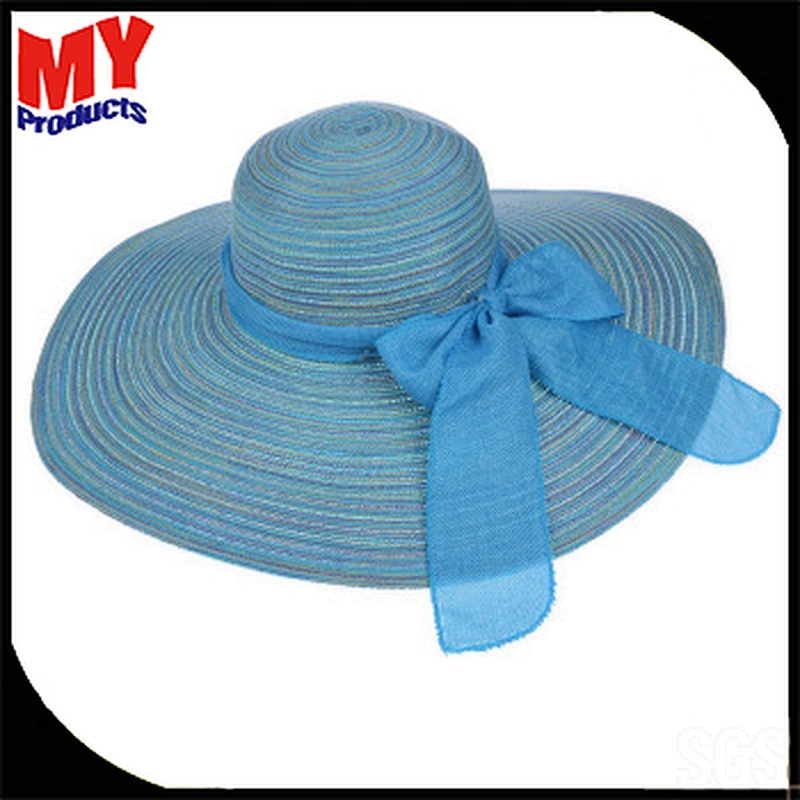 colorful striped floppy dacron hat with Ribbon bow