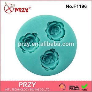 Fondant 3 cavity silicone rose mold