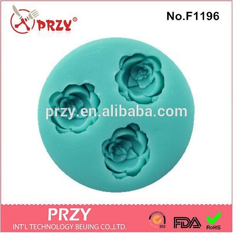 Fondant 3 cavity silicone rose mold