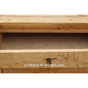Antique reproduction natural raw sideboard buffet cabinet
