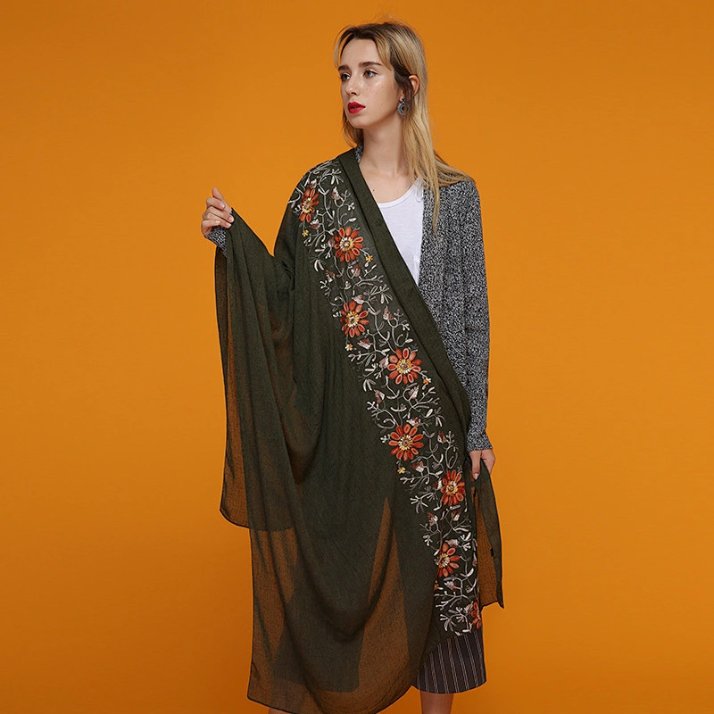 2019 New style hand embroidery scarf design women embroidered scarf