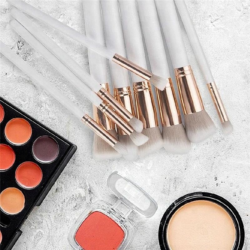 10pcs Makeup Brush Set With Rhombus Diamond Silicon Sponge Powder Puff