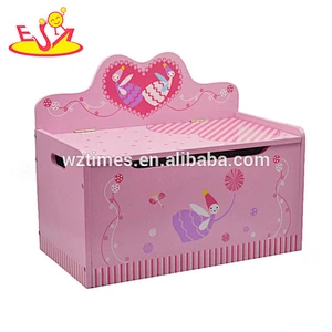 Wholesale pretty bedroom furnitures pink wooden storage box chair for baby W08C008