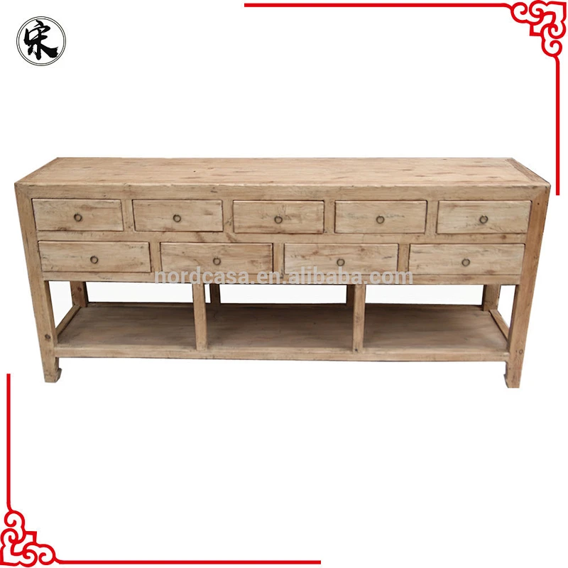 Chinese Natural Wood Kitchen Nine Drawer Table Set Old Soild Wood Unit For Kitchen Table Antique Furniture Stores