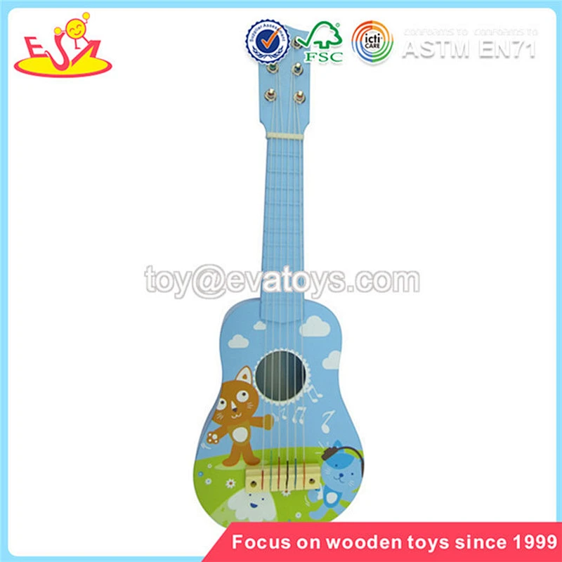Wholesale popular electric kids wooden guitar toy early learning musical kids wooden guitar W07H016