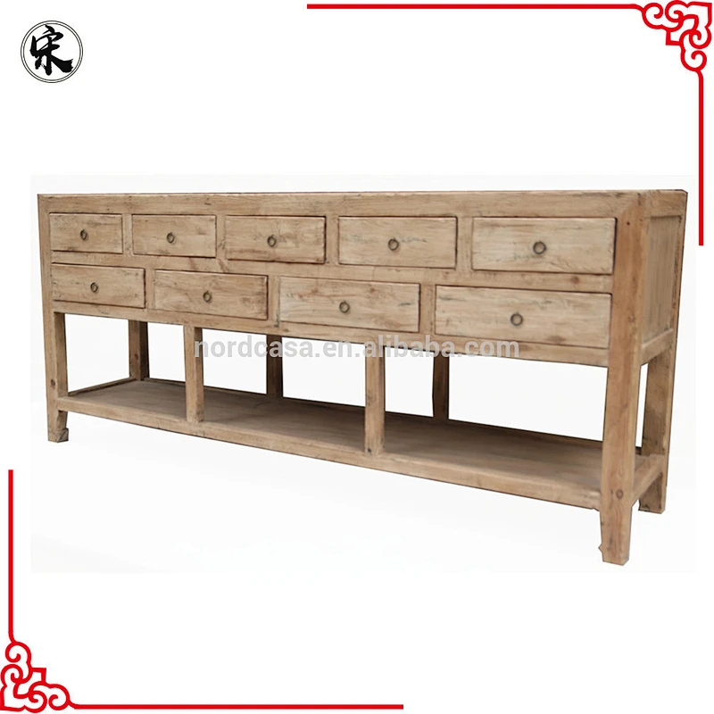 Chinese Natural Wood Kitchen Nine Drawer Table Set Old Soild Wood Unit For Kitchen Table Antique Furniture Stores