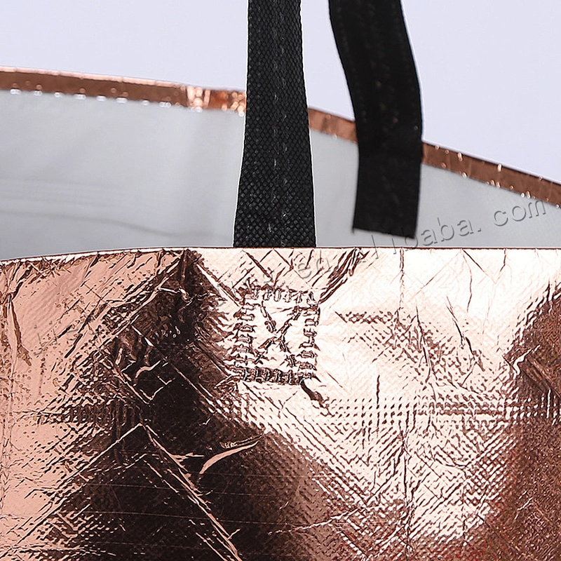 Shining gold colored stande up plastic non woven shopping bag for market