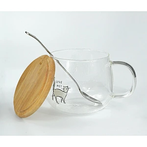 Wholesale Cheap Double Wall Cute Cat Pattern Water Glass Cup High Borosilicate Milk Mug Coffee Glass Cup