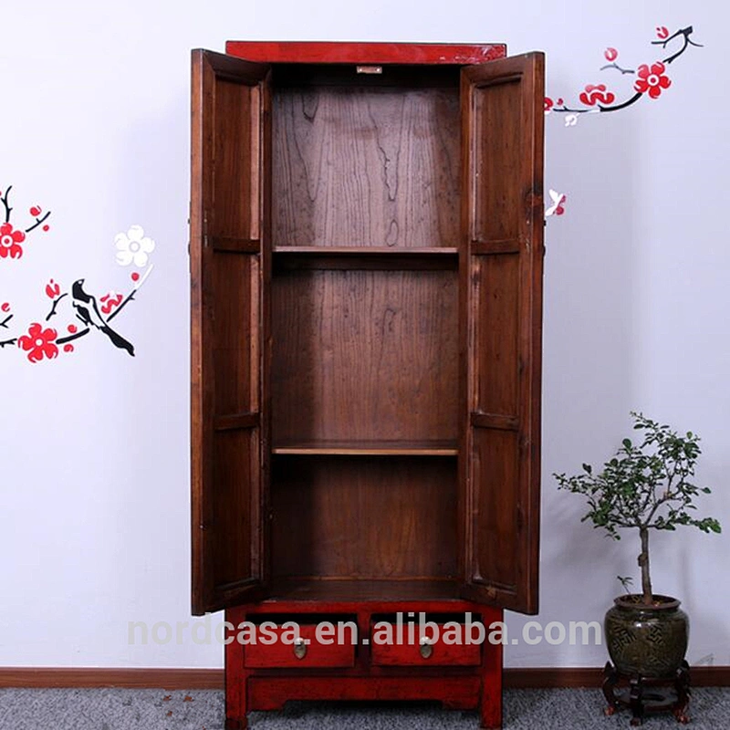 factory price of lacquered two door two drawer red chinese wedding cabinet