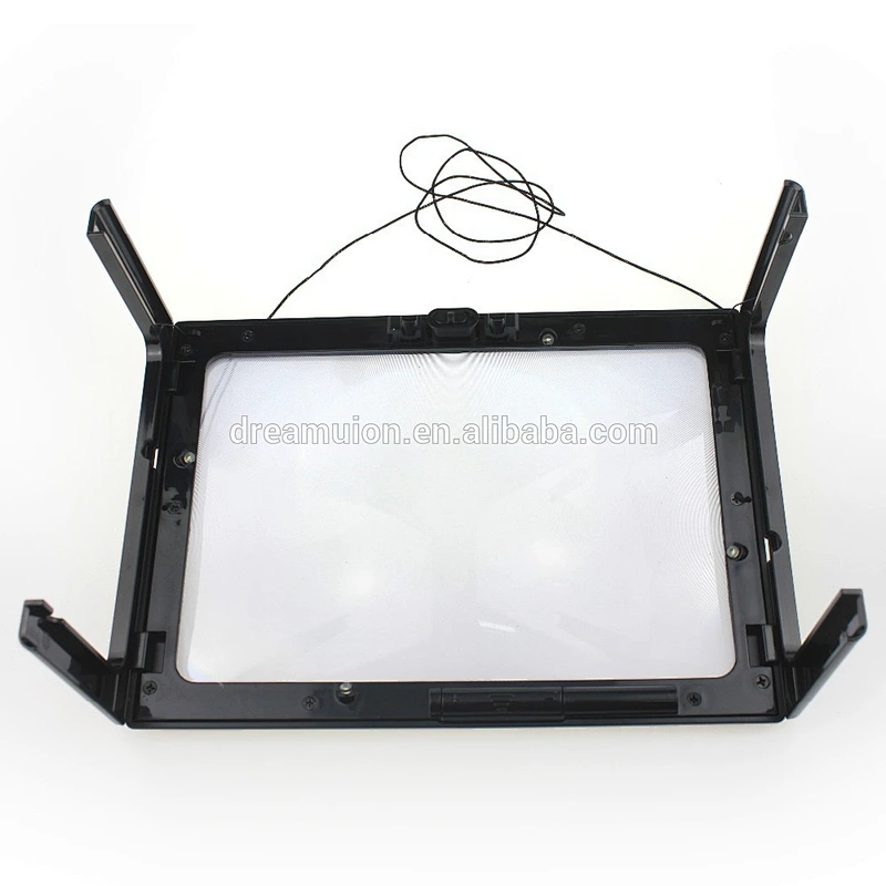 A4 Full Page Large 3X Magnifying Glass With 4 LED Hands Free Desktop Magnifier Brand New