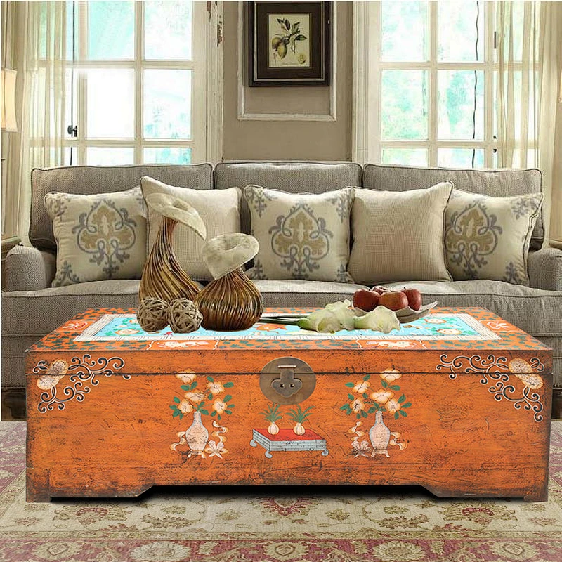 2016 chinese antique reproduction furniture Beijing & painted trunk box