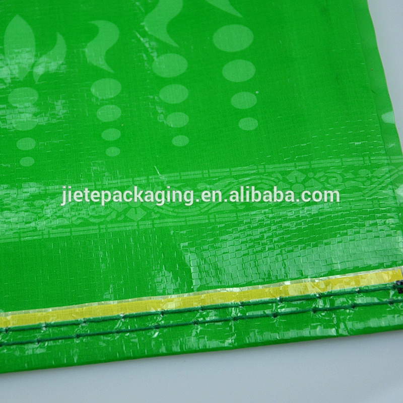 Bopp PP woven rice bag for sale with yellow and green color printing and handle