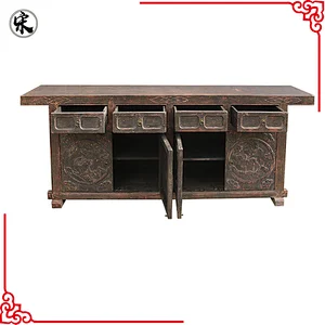 Grotesque Style Vintage Wooden Carved Console Table