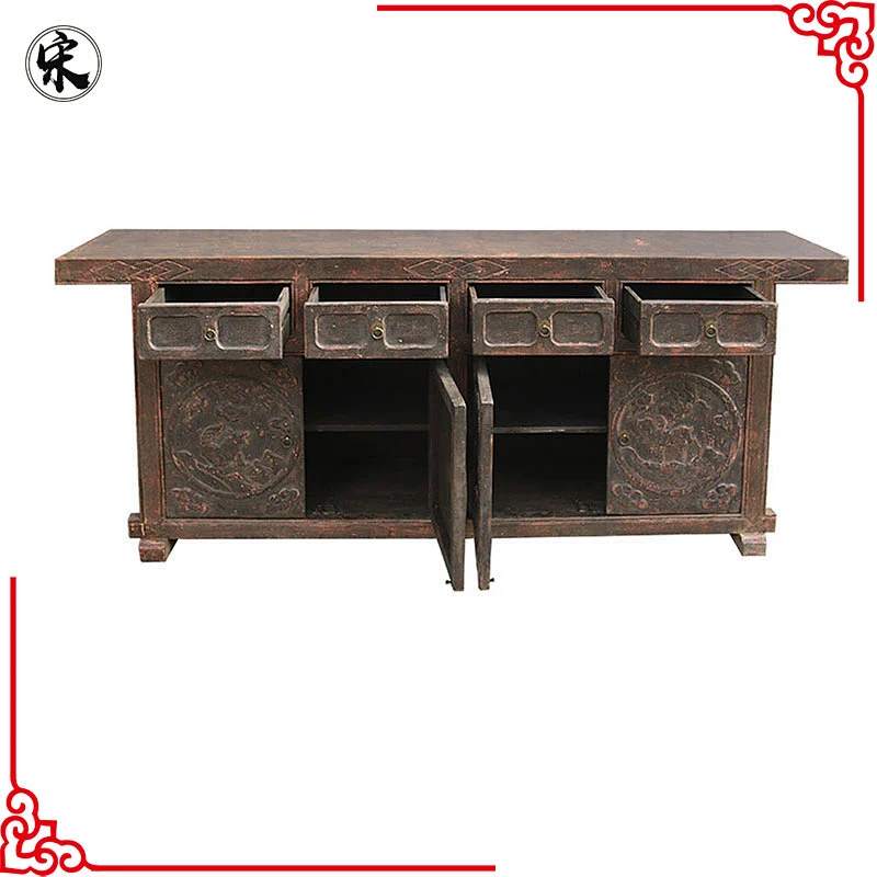 Grotesque Style Vintage Wooden Carved Console Table