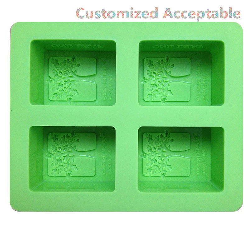 4Holes Christmas Tree Soap molds silica square Cake Baking silicone mold
