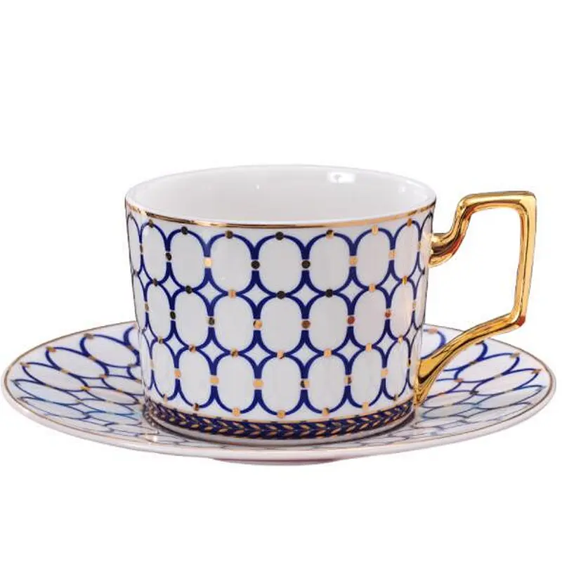 New design England style ceramic coffee cup with dish and spoon