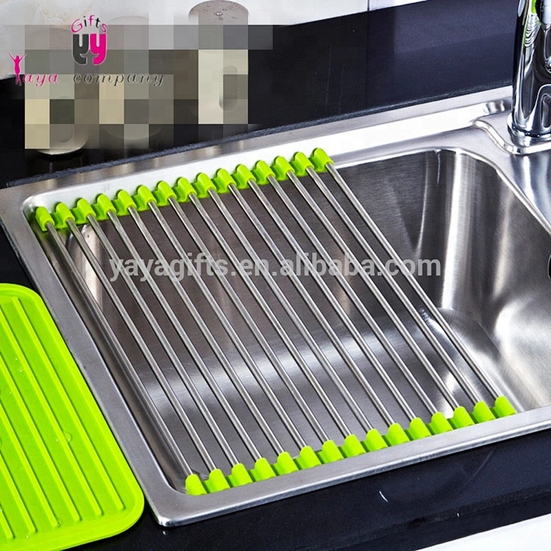 Silicone Folded Stainless steel Organizer Pan Pot Lid Roll Utensil Kitchen Sponge Holder
