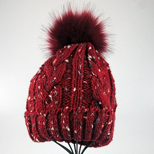 Red Colorful Customized Factory Price Funny Knit Winter Hat Pom Pom Hats