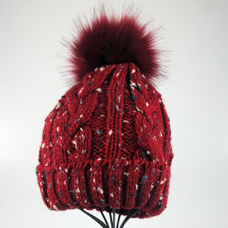 Red Colorful Customized Factory Price Funny Knit Winter Hat Pom Pom Hats