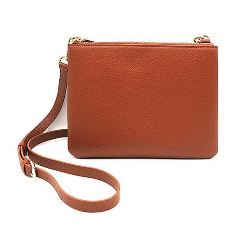 Latest Ladies Leather Lychee Pattern Shoulder Clutch Bag Brown Vintage Crossbody Messenger Bag With Zipper