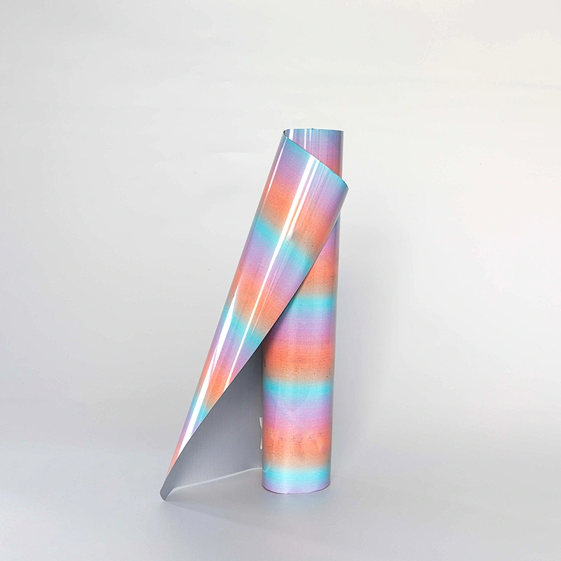 Reflective Rainbow Heat Transfer vinyl PU Iron on Vinyl for DIY T-Shirt Fabric