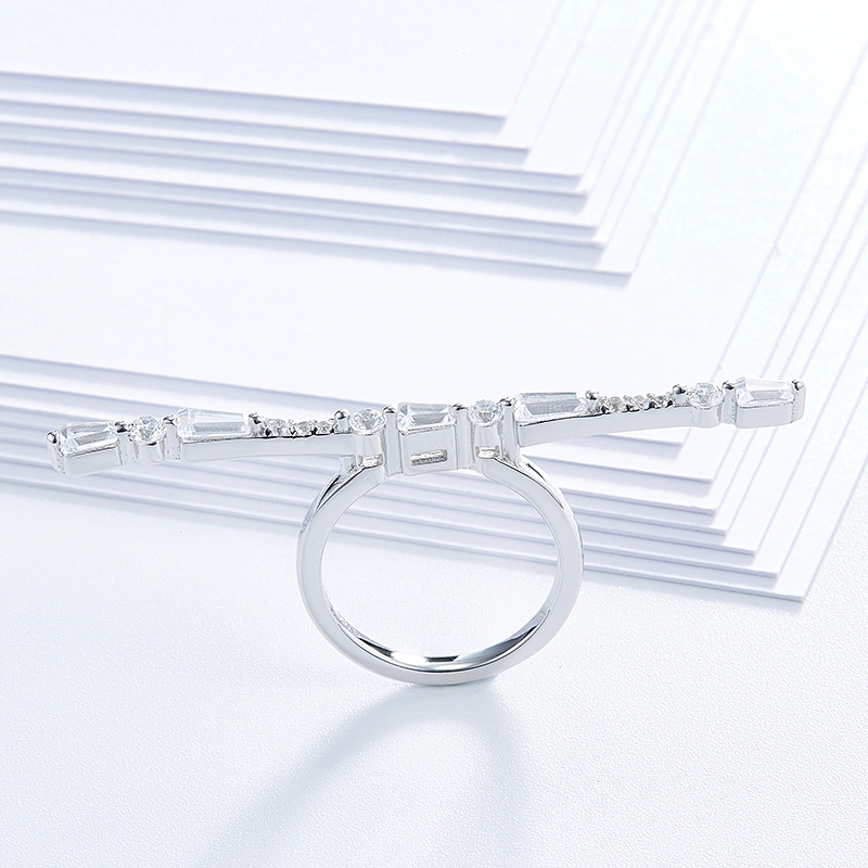 Europe and the United States individuality tide a word diamond ring,925 sterling silver, inlay zircon