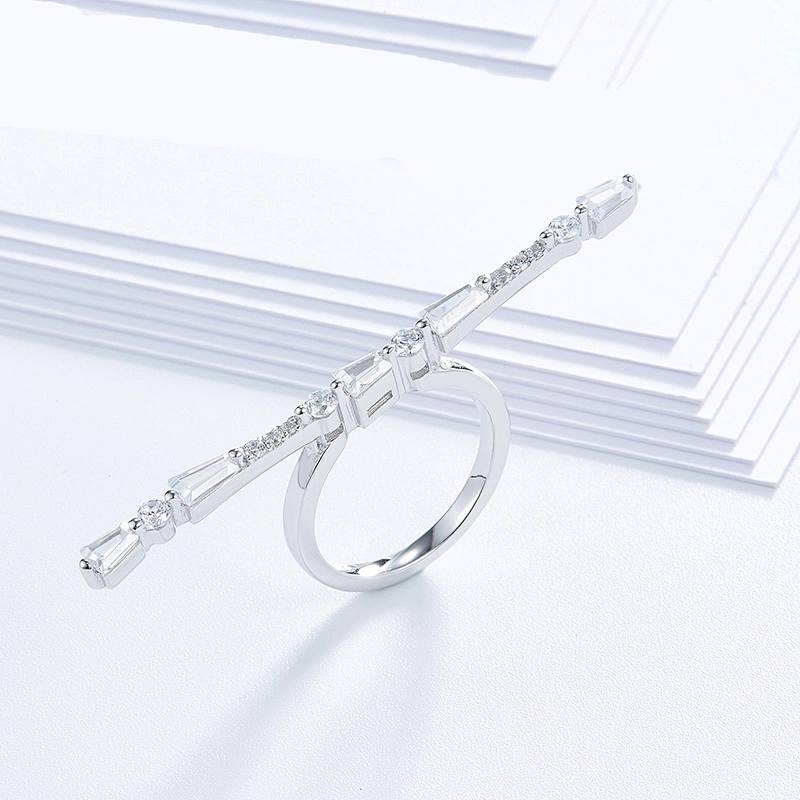Europe and the United States individuality tide a word diamond ring,925 sterling silver, inlay zircon