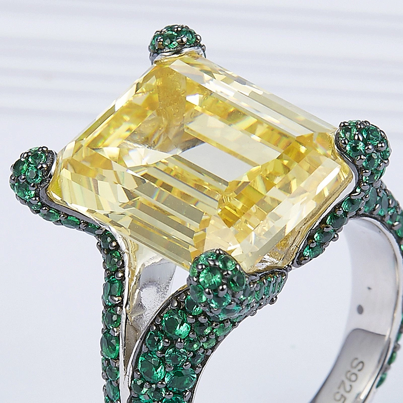Designer big diamond drill more green ring,925 sterling silver, inlay zircon