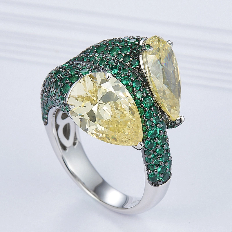Snake eyes green big diamond ring,925 sterling silver, inlay zircon