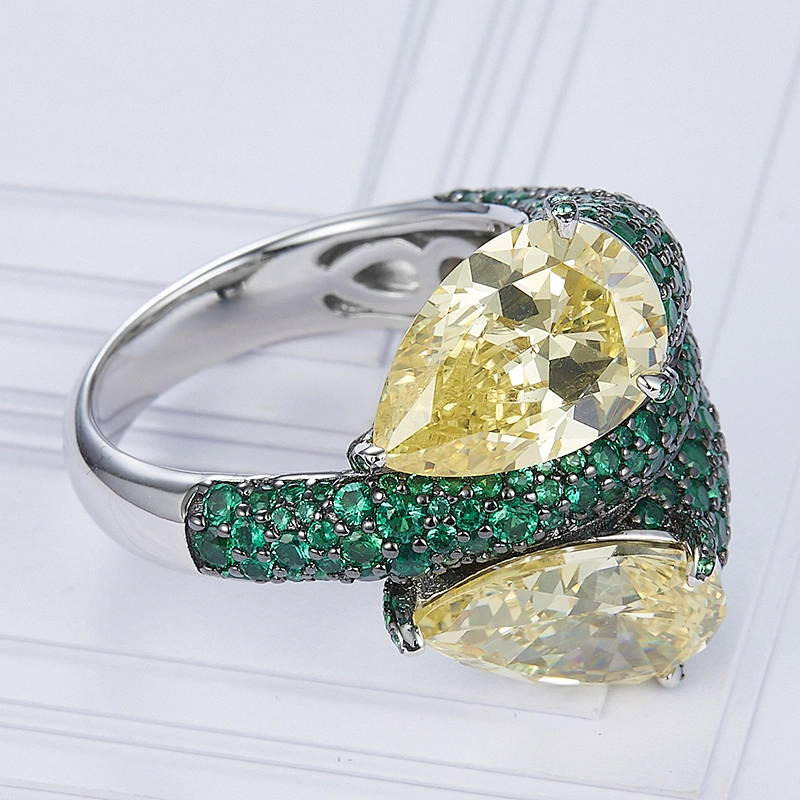 Snake eyes green big diamond ring,925 sterling silver, inlay zircon