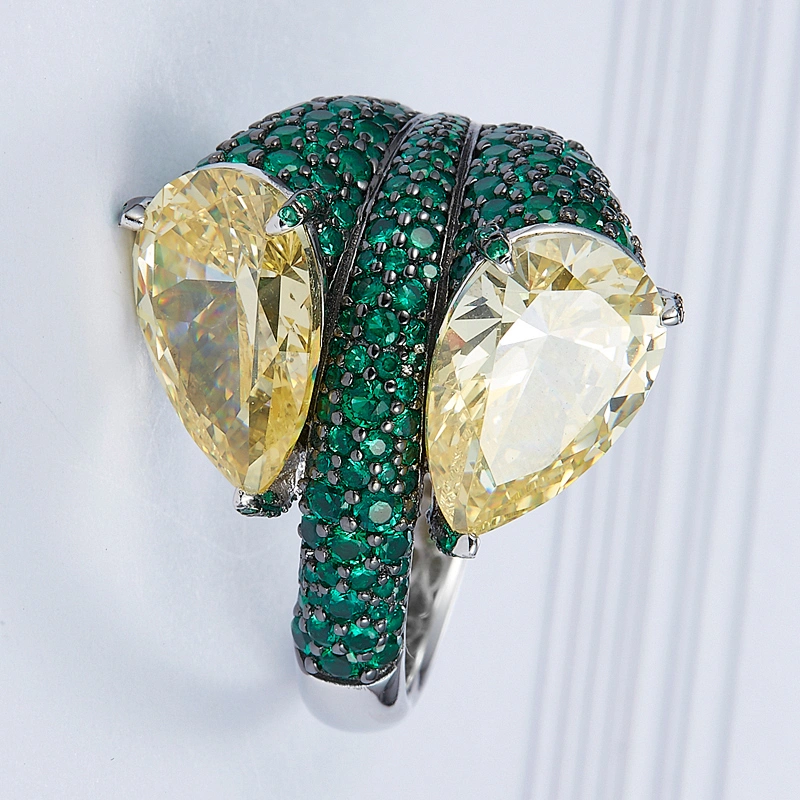 Snake eyes green big diamond ring,925 sterling silver, inlay zircon