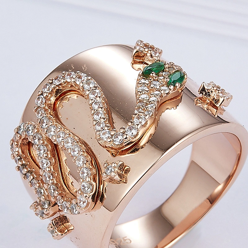 Snake-like animals hip-hop ring,925 sterling silver, inlay zircon