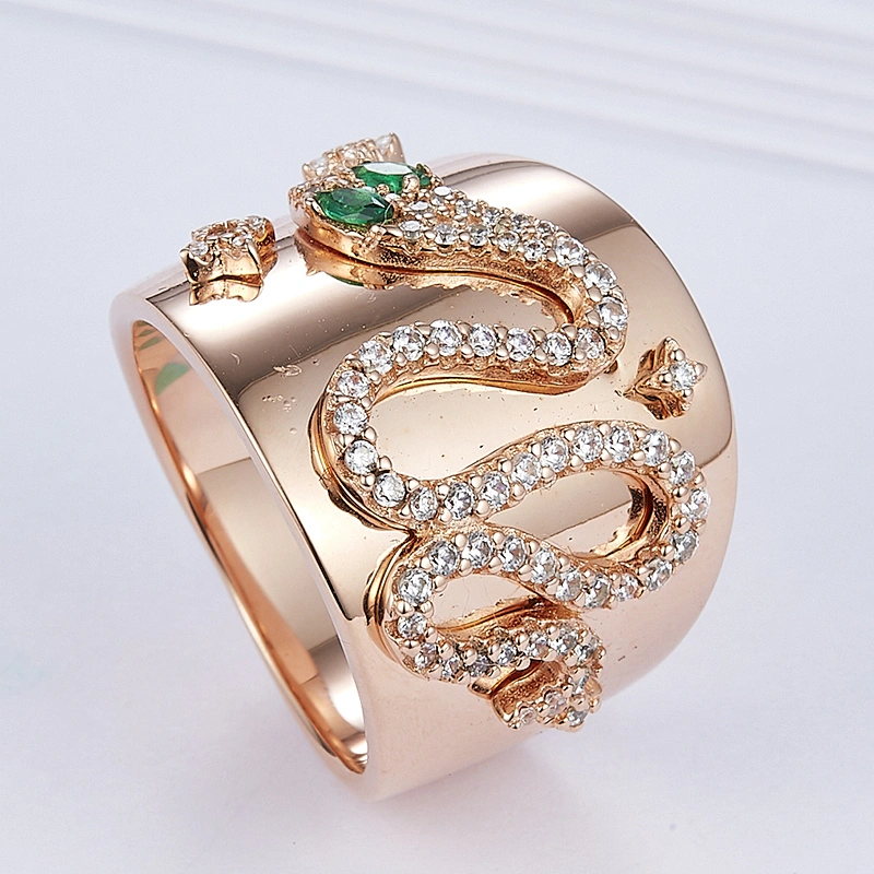 Snake-like animals hip-hop ring,925 sterling silver, inlay zircon