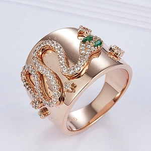 Snake-like animals hip-hop ring,925 sterling silver, inlay zircon