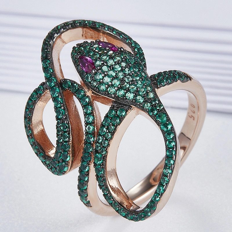 The snake ring animal design,925 sterling silver, inlay zircon