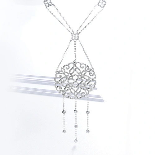 Beautiful tassels hollow-out necklace,925 silver inlay zircon