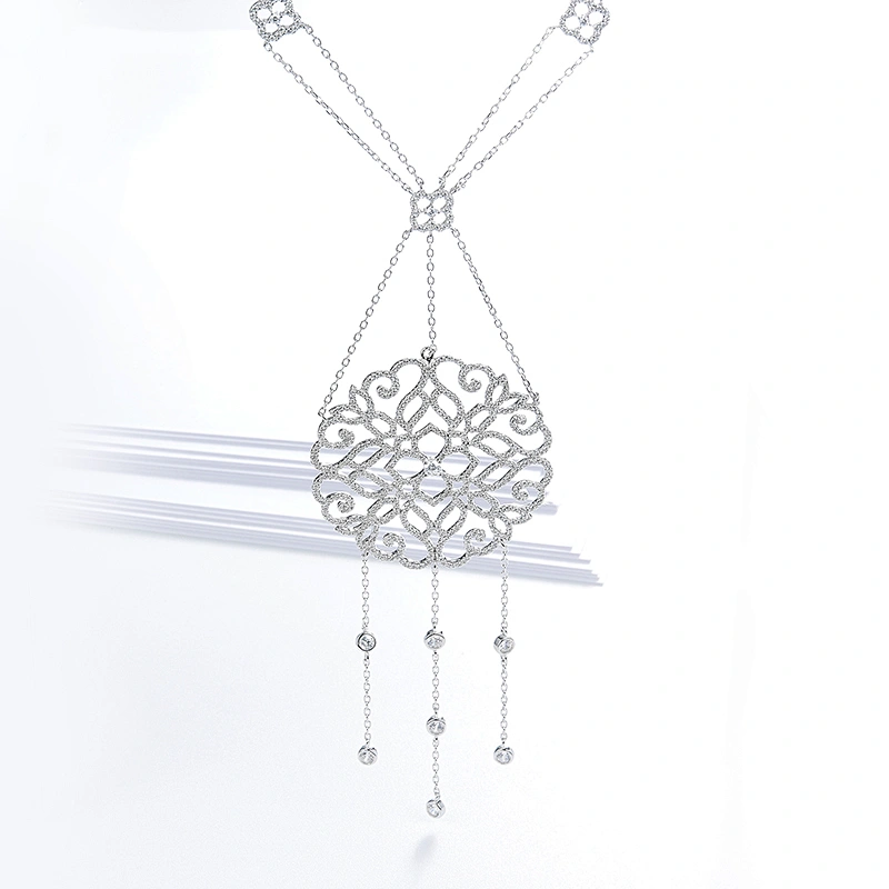 Beautiful tassels hollow-out necklace,925 silver inlay zircon
